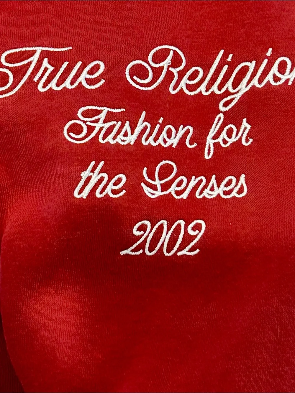 True Religion Crystal Patch Varsity Hoodie - Red Dahlia Cropped Zip Up XS